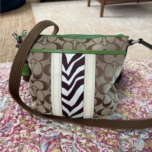 Stylish Brown and Green Women's Coach Crossbody.